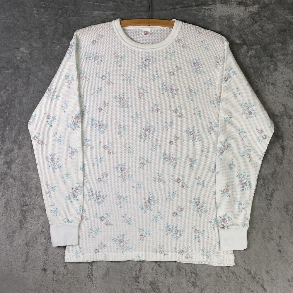 Vintage Thermal Shirt Womens Size XL Dainty Floral Long Sleeve Made In USA Ditsy